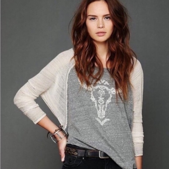 Free People Tops - We the Free by Free People Gray Skull Long Sleeve
